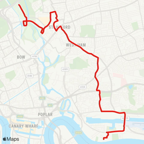 TfL Here E - Stratford City - Stratford - Plaistow - Custom House - Prince Regent - Pontoon Dock - Silvertown, Royal Wharf map