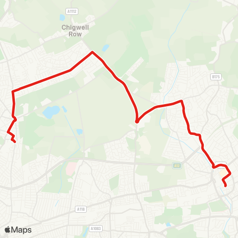 TfL Romford Sta - Collier Row - Marks Gate - Hainault - Fullwell Cross - Barkingside map