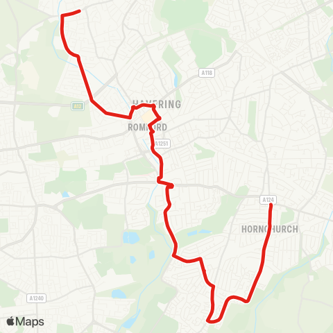 TfL Collier Row - Romford Market - Romford Sta - Roneo Corner - Elm Pk - Airfield Way - Hornchurch Town Ctr map