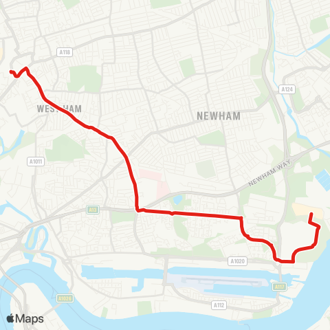 TfL Gallions Reach, Shopping Pk - Beckton - Plaistow - W Ham - Stratford map