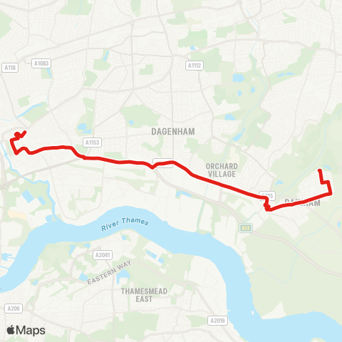 TfL Barking - Ripple Rd - Dagenham (Chequers Corner) - Upminster Rd S and N - Rainham, Abbey Wood Ln map