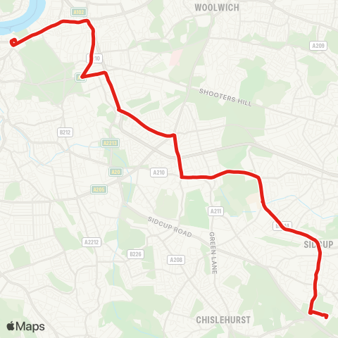 TfL Queen Mary's Hosp - Eltham - Blackheath (Royal Standard) - Westcombe Pk - Greenwich, Cutty Sark map