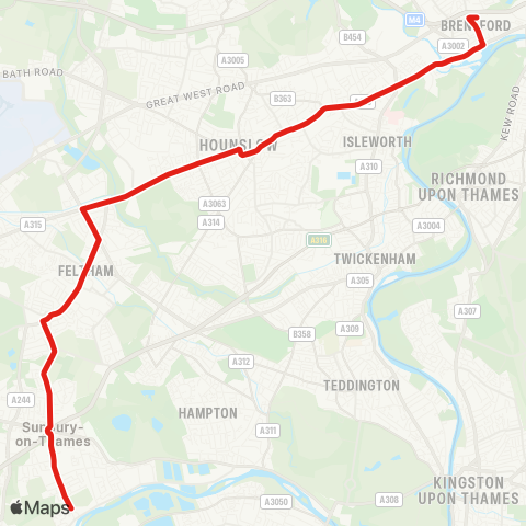 TfL Sunbury Village - Hounslow Heath - Hounslow - Isleworth - N Brentford Quarter map