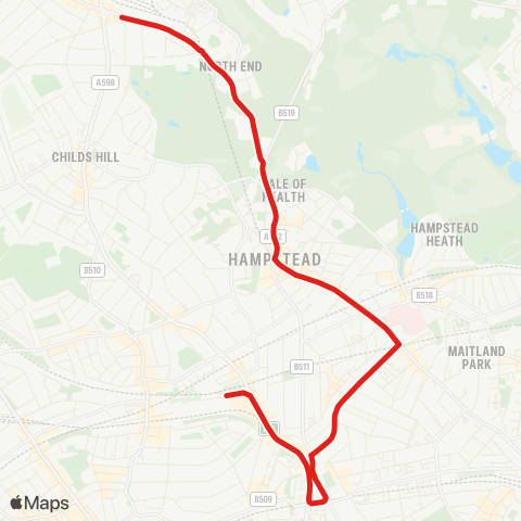 TfL Golders Green - Hampstead - Hampstead Sta - Belsize - Finchley Rd map