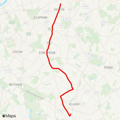 TfL Brixton - Streatham - Streatham Common - Thornton Heath - W Croydon map