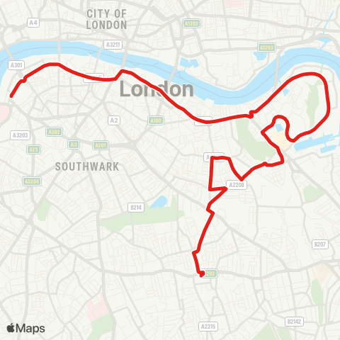 TfL Peckham - Surrey Quays - Canada Water - Bermondsey - Waterloo map