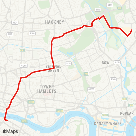 TfL Stratford City - Hackney Wick - Bethnal Green - Shoreditch - London Bridge map