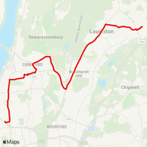 TfL Crooked Billet, Sainsbury's - Endlebury Rd - Chingford - Woodford Wells - Debden map
