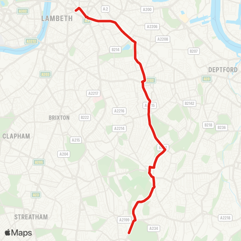 TfL Crystal Palace - Honor Oak - Peckham - Old Kent Rd - Elephant & Castle map