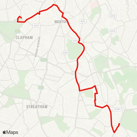 TfL Crystal Palace - Brixton - Clapham Common map