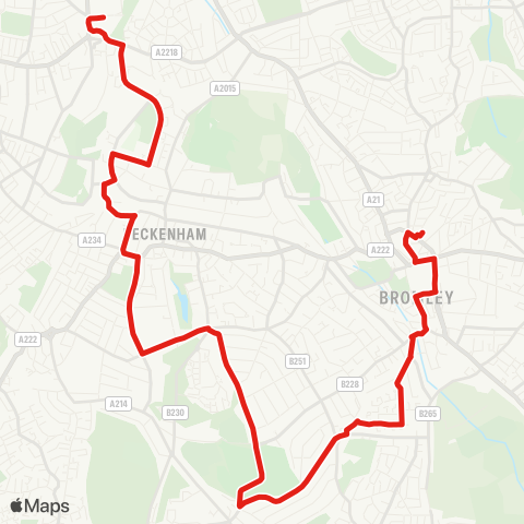 TfL Bromley N - Hayesford Pk - Pk Langley - Beckenham - Lower Sydenham map