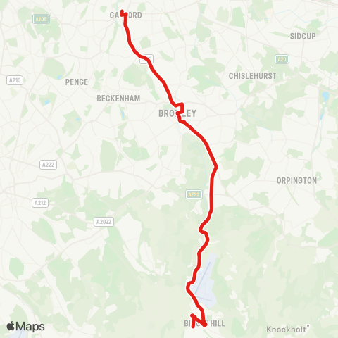 TfL Biggin Hill Val - Keston Mark - Bromley - Downham - Catford map