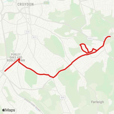 TfL Purley - Monks Hill - Sanderstead - Purley Downs Rd - Addington Interchange map