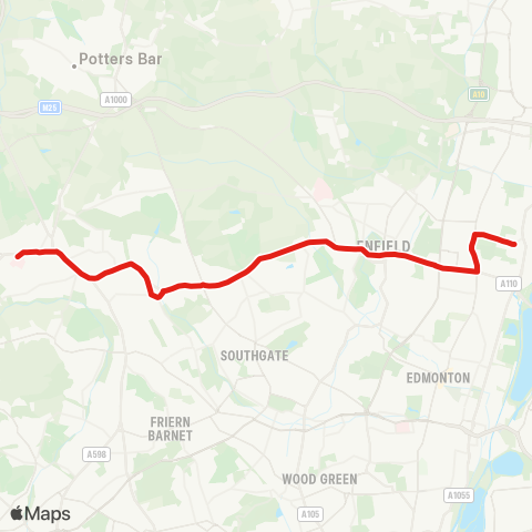 TfL Brimsdown - Southbury - Enfield Town - New Barnet - Barnet Hosp map
