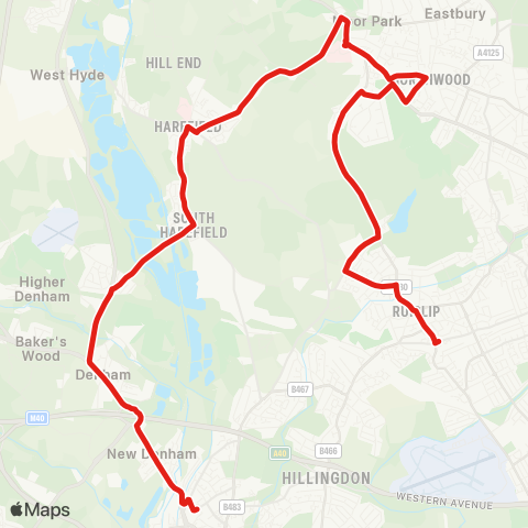 TfL Ruislip - Ruislip Common - Northwood - Harefield - Uxbridge map