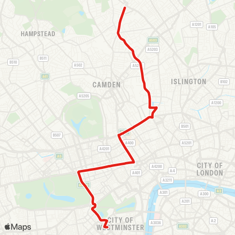 TfL Archway - Tufnell Pk - King's Cross - Oxford Circus - Victoria map