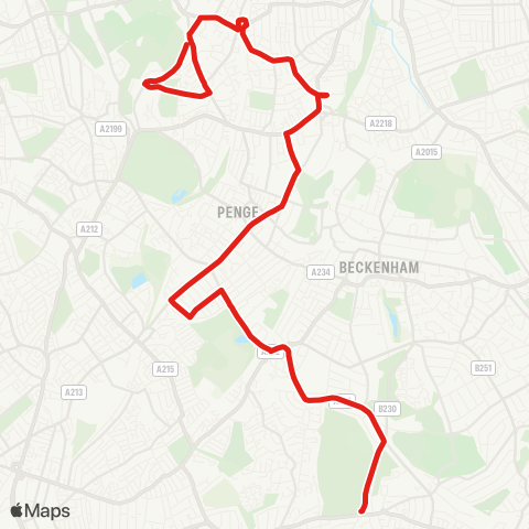 TfL Upper Sydenham - Lower Sydenham, Sainsbury's - Penge - Elmers End - Shirley map