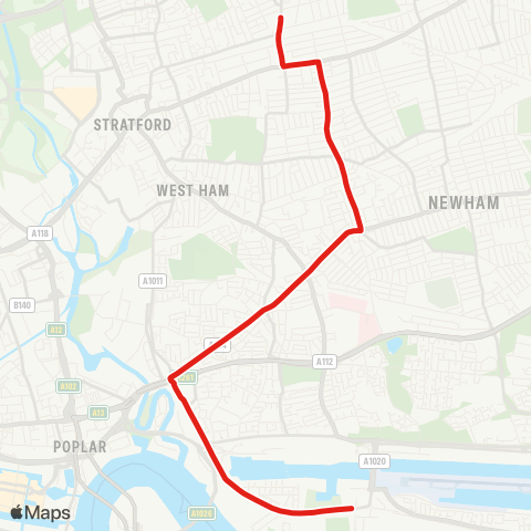 TfL Wanstead Pk - Upton Pk - Plaistow - Canning Town - Pontoon Dock map