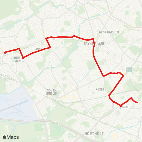 TfL Ruislip - Southbourne Gardens - Alexandra Av - S Harrow - Wood End, Lilian Board Way map