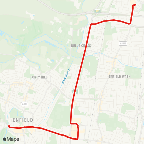 TfL Waltham Cross - Turkey St Sta - Enfield Retail Pk - Great Cambridge Rd - Enfield map
