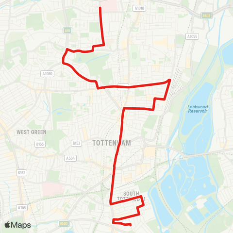 TfL N Middlesex Hosp - The Roundway - Dowsett Rd - Tottenham - Stamford Hill map