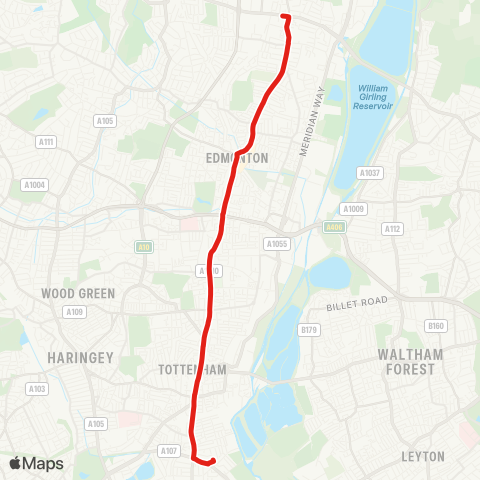 TfL Ponders End, Bus Garage - Edmonton Green - Upper Edmonton - Tottenham - Stamford Hill map
