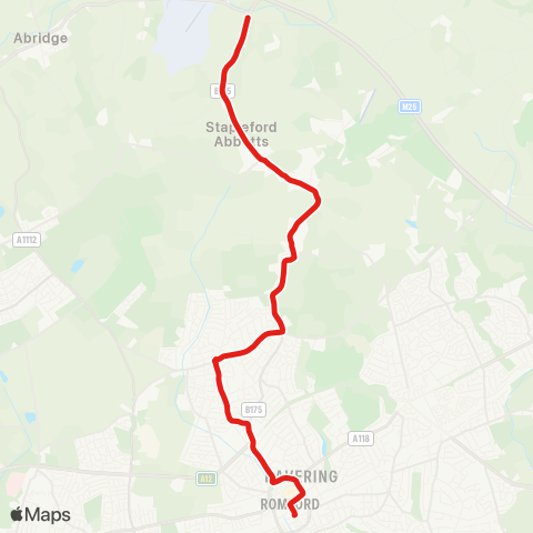 TfL Romford Sta - Collier Row - Chase Cross - Havering-Atte-Bower - Passingford Bridge map