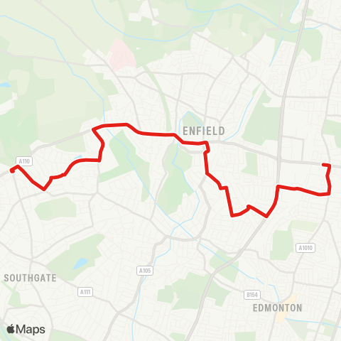 TfL Ponders End. Bus Garage - Bush Hill Pk - Enfield Town - Enfield Chase - Oakwood map