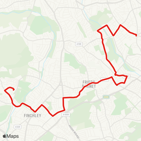 TfL Southgate Sta - Arnos Grove - New Southgate - Finchley Central - Mill Hill E, Sta and Millbrook Pk map