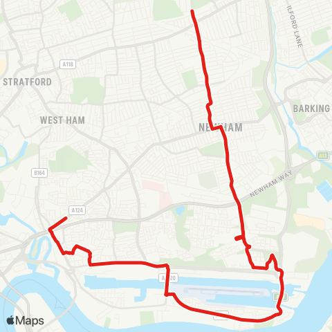 TfL Canning Town, Barking Rd - Canning Town Sta - London City Airport - E Ham - Manor Pk map