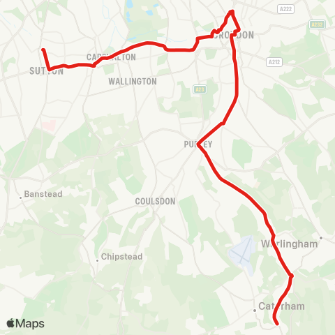 TfL Sutton - Wallington Green - Croydon - Purley - Caterham map