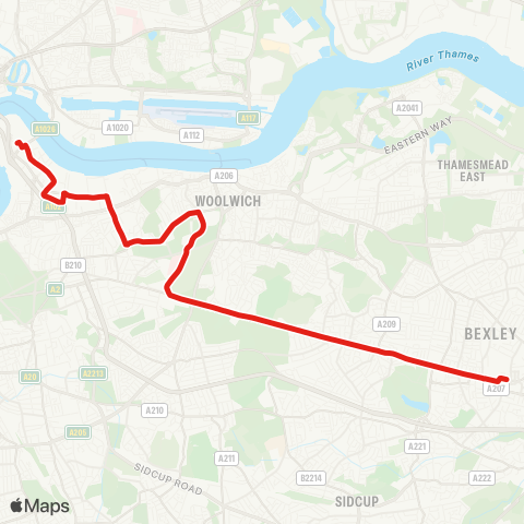 TfL N Greenwich - Charlton Village - Queen Elizabeth Hosp - Shooters Hill - Bexleyheath map