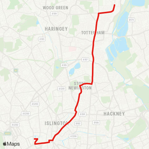 TfL Northumberland Pk - Tottenham - Stoke Newington - Angel - King's Cross map