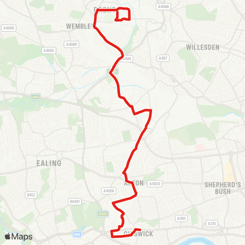 TfL Turnham Green, Church - S, Central and N Acton - Pk Royal & Central Middlesex Hosp - Stonebridge Pk - Wembley, First Way map