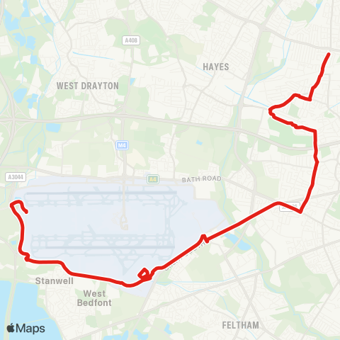 TfL Southall, Town Hall - Convent Way Estate - Heston - Hounslow W - Hatton Cross - Heathrow Term 4 - Cargo Ctr - Heathrow Term 5 map