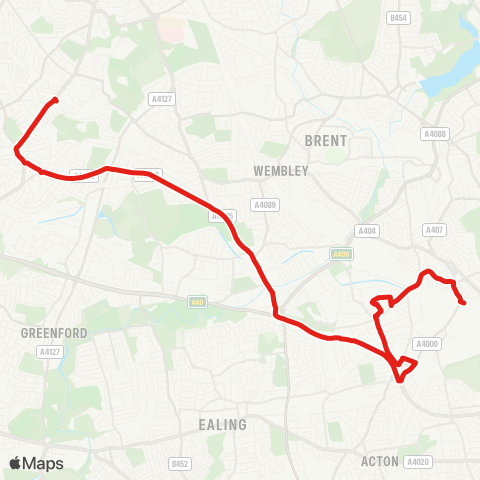 TfL S Harrow - Sudbury Town - Hanger Ln - Central Middlesex Hosp - Willesden Jct map