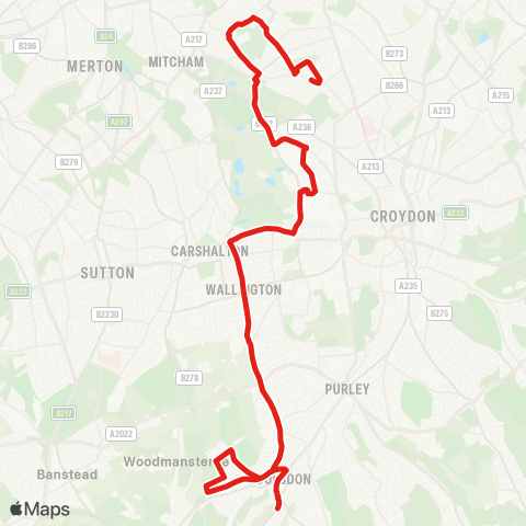 TfL Coulsdon S - The Mt - Wallington - Beddington - Mitcham Eastfields - Pollards Hill map