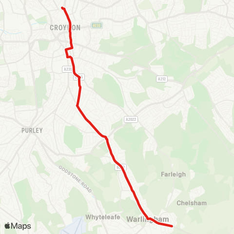 TfL Warlingham - Sanderstead - S Croydon - W Croydon map