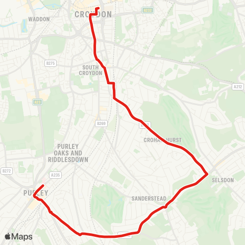 TfL Purley - Sanderstead - Selsdon - S Croydon - Croydon Town Ctr map