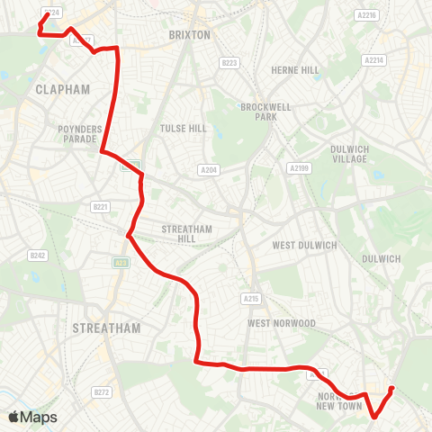 TfL Crystal Palace - Leigham Court Rd - Streatham Hill Sta - Clapham Pk - Clapham Common map