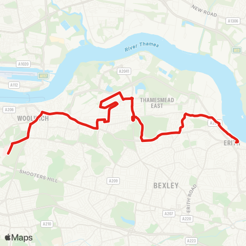 TfL Woolwich Common, Queen Elizabeth Hosp - Plumstead - Abbey Wood - Woolwich Rd - Belvedere Sta - Erith map