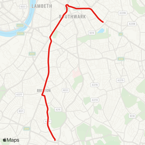 TfL Tulse Hill - Brixton - Kennington - Elephant & Castle - Old Kent Rd, Tesco map