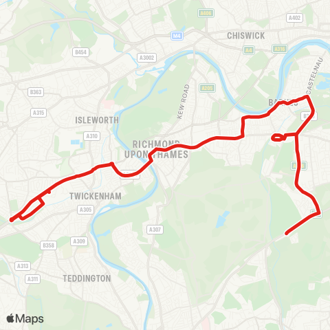 TfL Whitton - Barnes - Roehampton Vale map