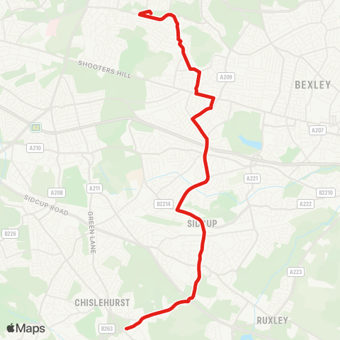 TfL Plumstead Common - Westwood Ln - Sidcup - Queen Mary's Hosp - Chislehurst, War Mem map