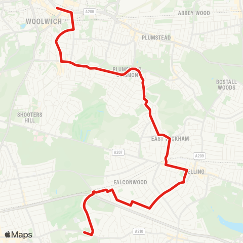 TfL Stationers' Crown Woods Academy - Falconwood - Welling - Plumstead Common - Woolwich map