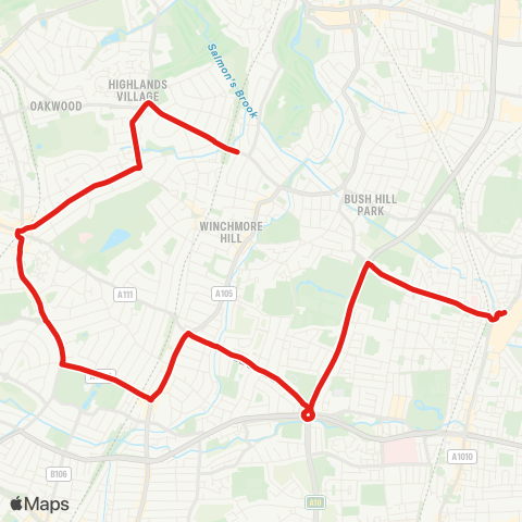 TfL Winchmore Hill - Southgate - Palmers Green - Edmonton (Cambridge) - Great Cambridge Rd - Edmonton Green map