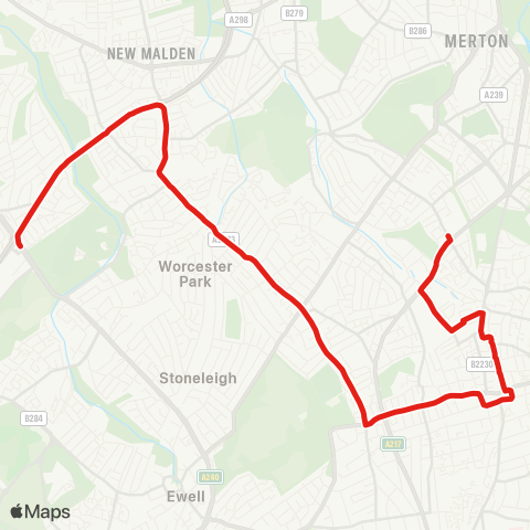 TfL Tolworth - Worcester Pk - Collingwood Rd - Sutton Common - Glenthorne HS map