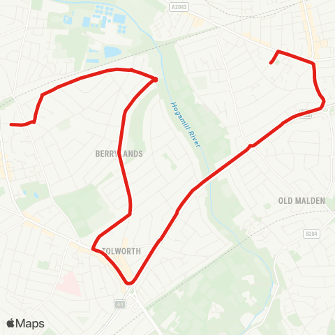 TfL Surbiton - Pine Gardens - Tolworth - New Malden - Holy Cross Sch map