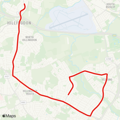 TfL Hayes End, Lansbury Dr - Kingshill Av - Yeading - Hayes (Grapes) - Hayes End - Hillingdon Sta - Long Ln - Ickenham map