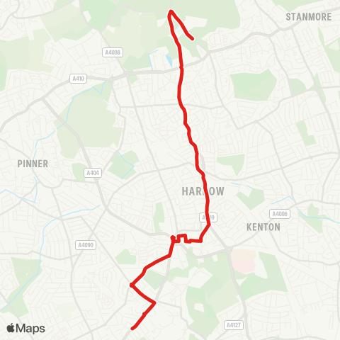 TfL S Harrow Sta - Harrow - Wealdstone - Harrow Weald - Bentley Wood Sch map